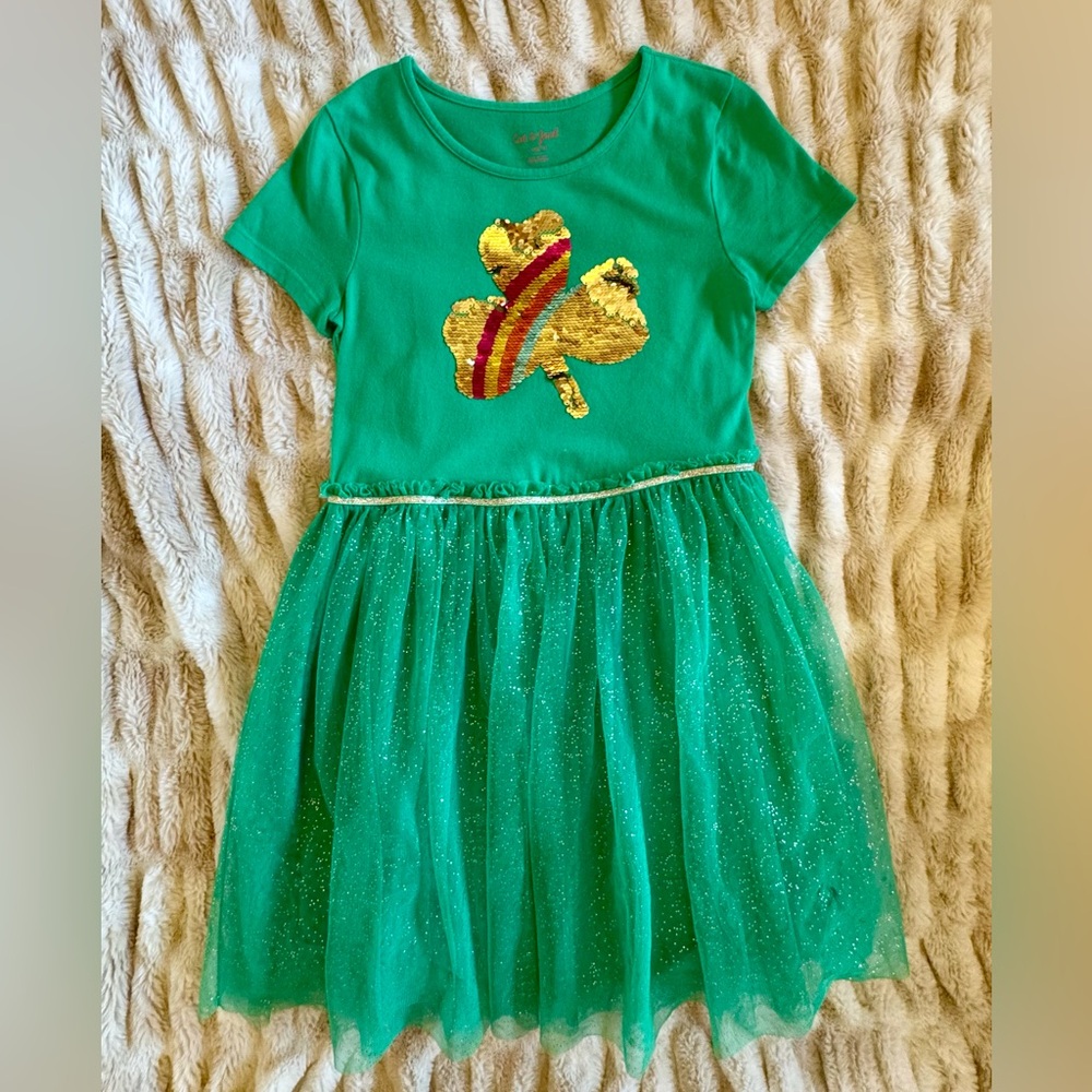 Cat & Jack Green Sequin Shamrock Tulle Dress